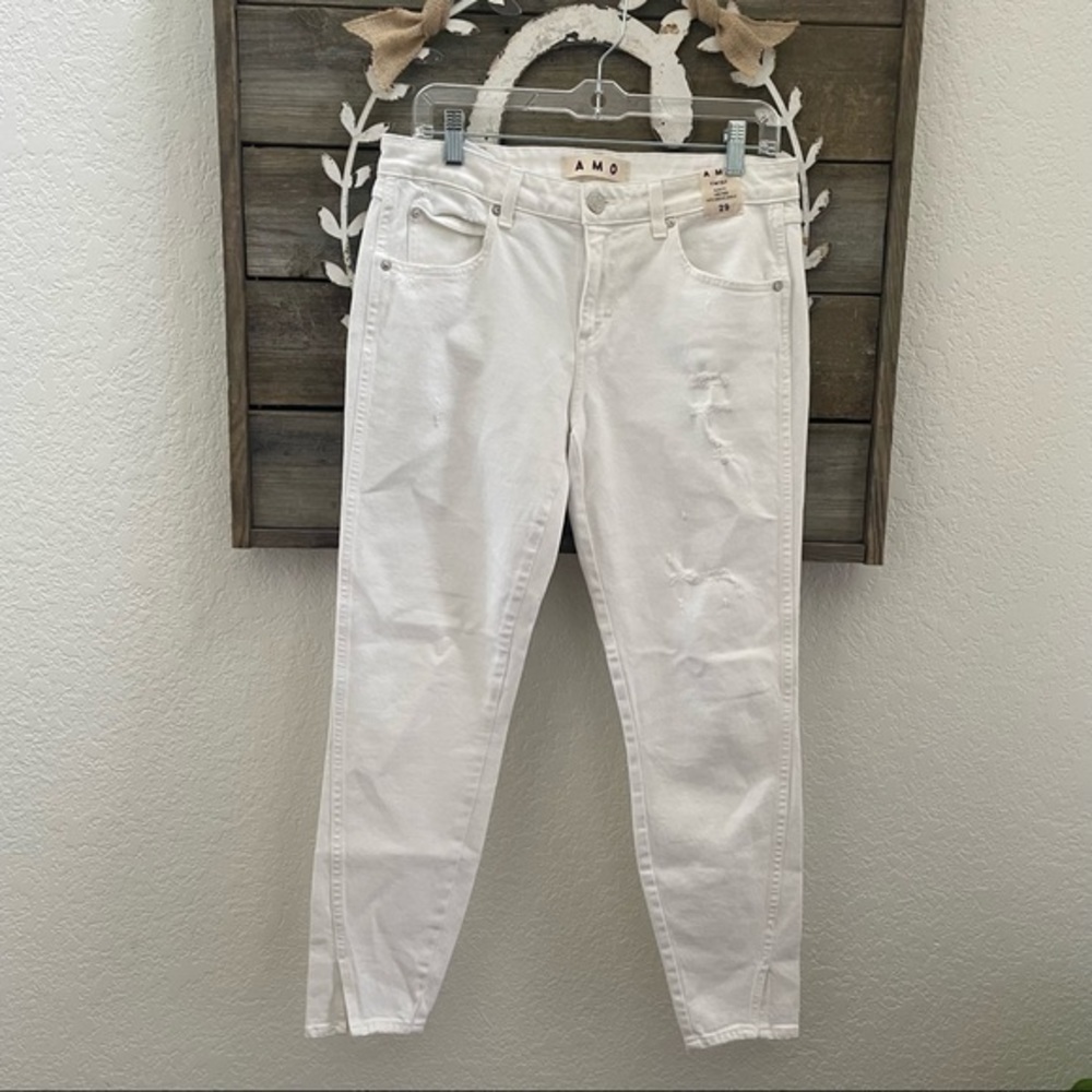 AMO twist slim fit mid rise sea salt white stretch denim jeans size 29 NWT